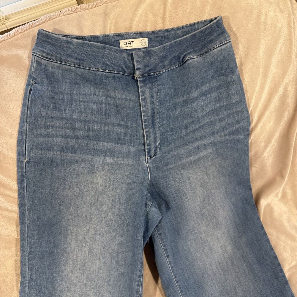 Oat New York Wide Leg Jeans Womens 6/27 Blue Light Wash High Rise Stretch